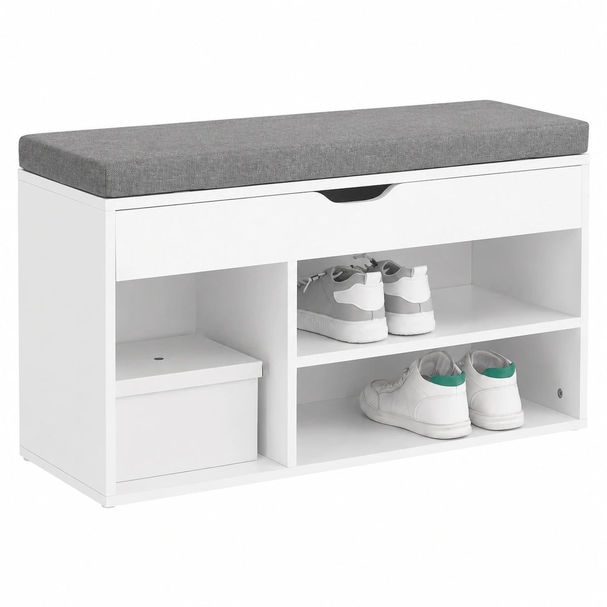 Banquette avec tiroirs helvarexo, meuble de rangement en bois, dimensions 80x30x46 cm, pour espace de vie.