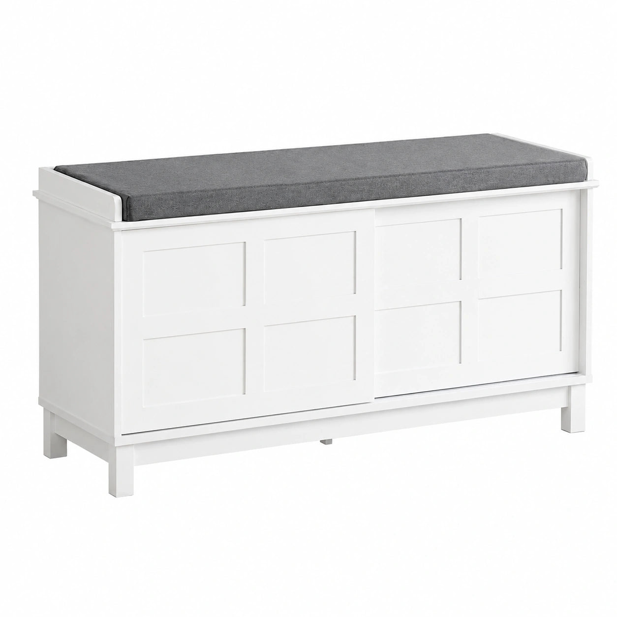 Banquette helvarexo avec portes coulissantes, meuble de rangement pour espace de vie, dimensions 114x40x53 cm
