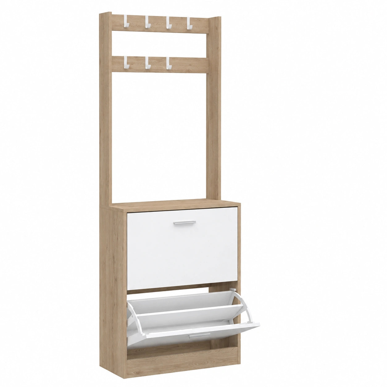 Porte-manteaux blanc avec portes, meuble d’entrée ou couloir, par helvarexo, pour suspendre vêtements et accessoires.