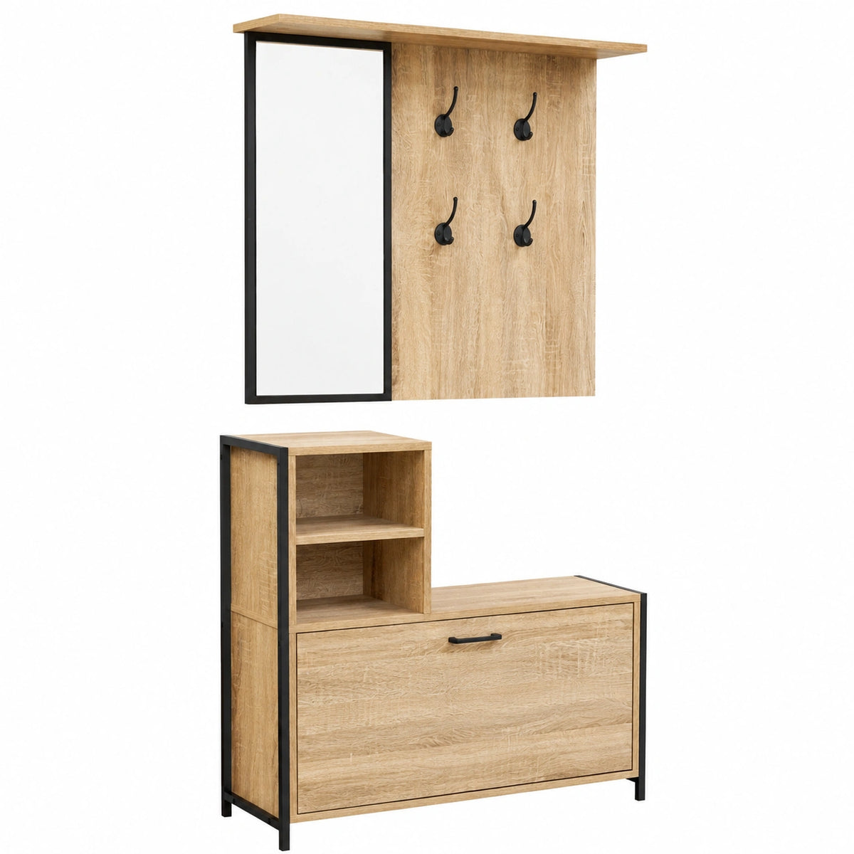 Porte-manteaux en bois Helvarexo pour l’entrée ou le couloir, avec plusieurs crochets pour vêtements et accessoires.