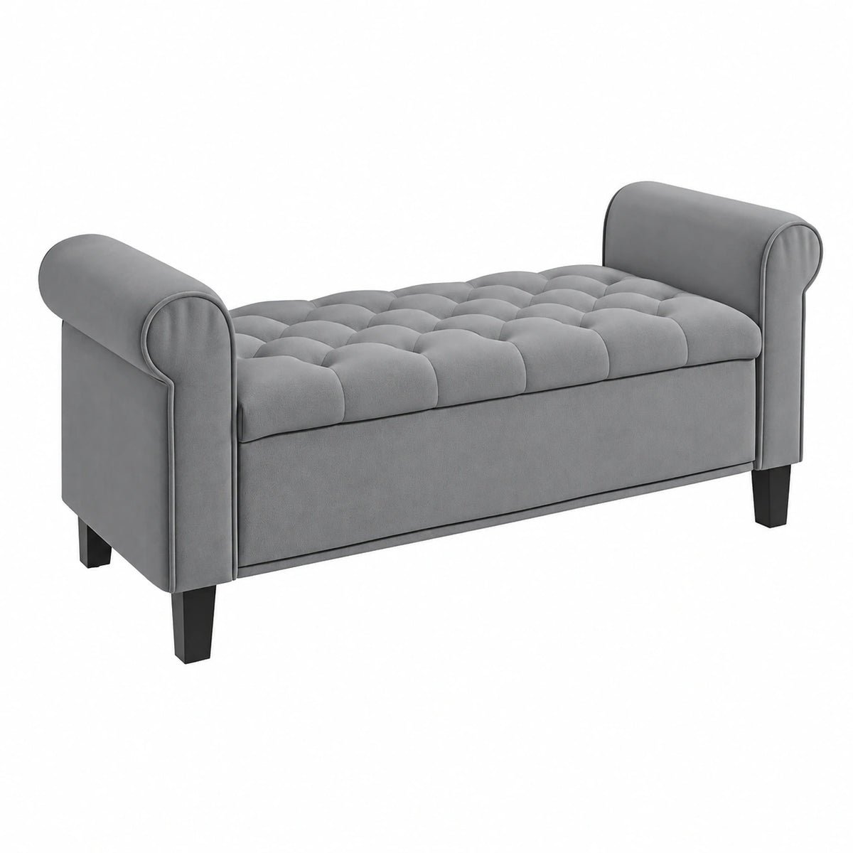 Lit gris avec rangement, dimensions 126x48,5x57 cm, meuble de chambre de la marque Helvarexo, visible en image.