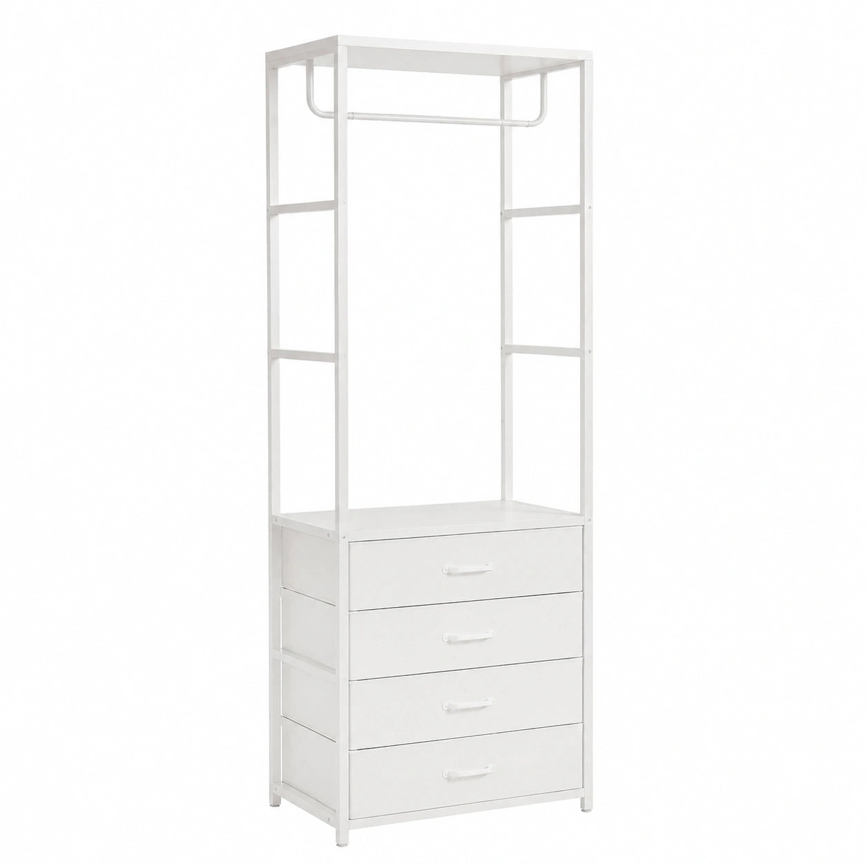 Porte-manteaux blanc avec portes, meuble d’entrée ou couloir, conçu par helvarexo, pour suspendre vêtements et accessoires.