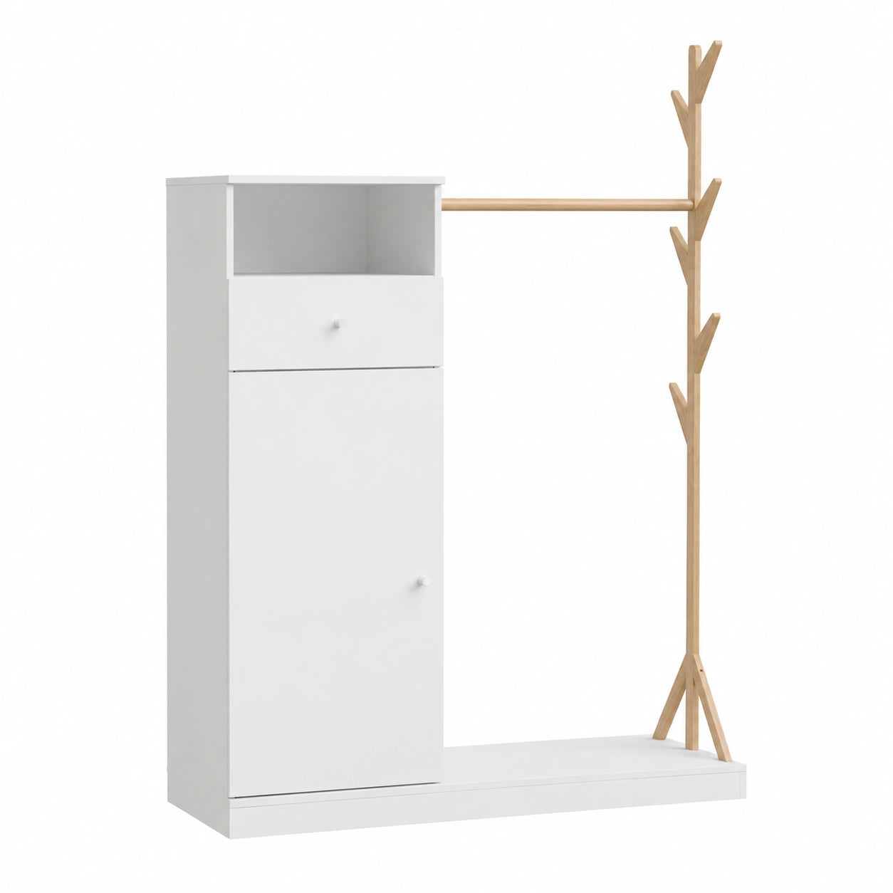 Porte-manteaux en bambou blanc de 100x145 cm, meuble d’entrée ou couloir, par helvarexo, avec crochets et étagères.