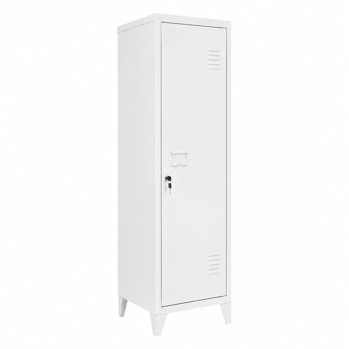 Porte-manteaux en métal blanc avec portes, meuble d'entrée ou couloir, par helvarexo, pour suspendre vêtements et accessoires.