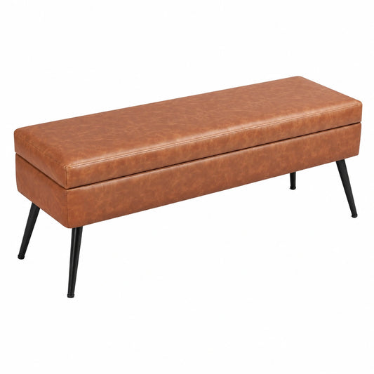 Lit en métal et cuir marron avec rangement, meuble de chambre de la marque helvarexo, pour une chambre élégante.