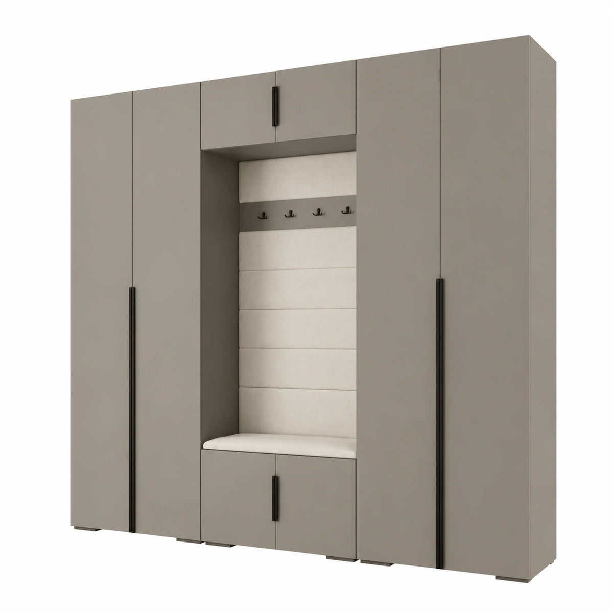 Armoire noire de la marque Helvarexo avec rangement, dimensions 237x300x47 cm, pour chambre, porte et espace de stockage visibles.