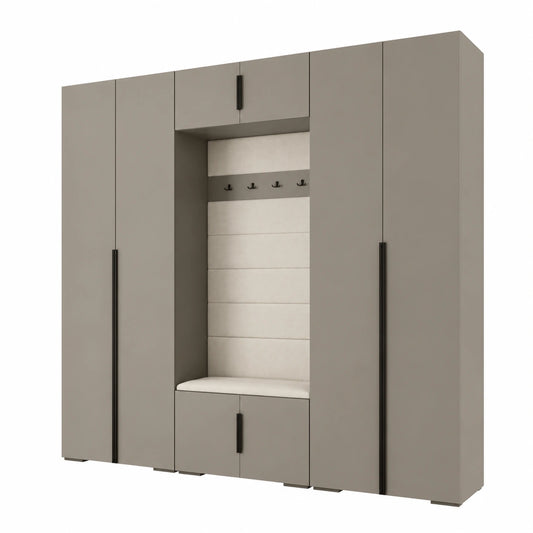 Armoire noire de la marque Helvarexo avec rangement, dimensions 237x300x47 cm, pour chambre, porte et espace de stockage visibles.