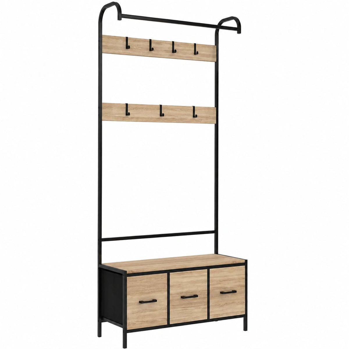 Porte-manteaux en tissu avec tiroirs, meuble d'entrée ou couloir, conçu par helvarexo, pour organiser vêtements et accessoires.