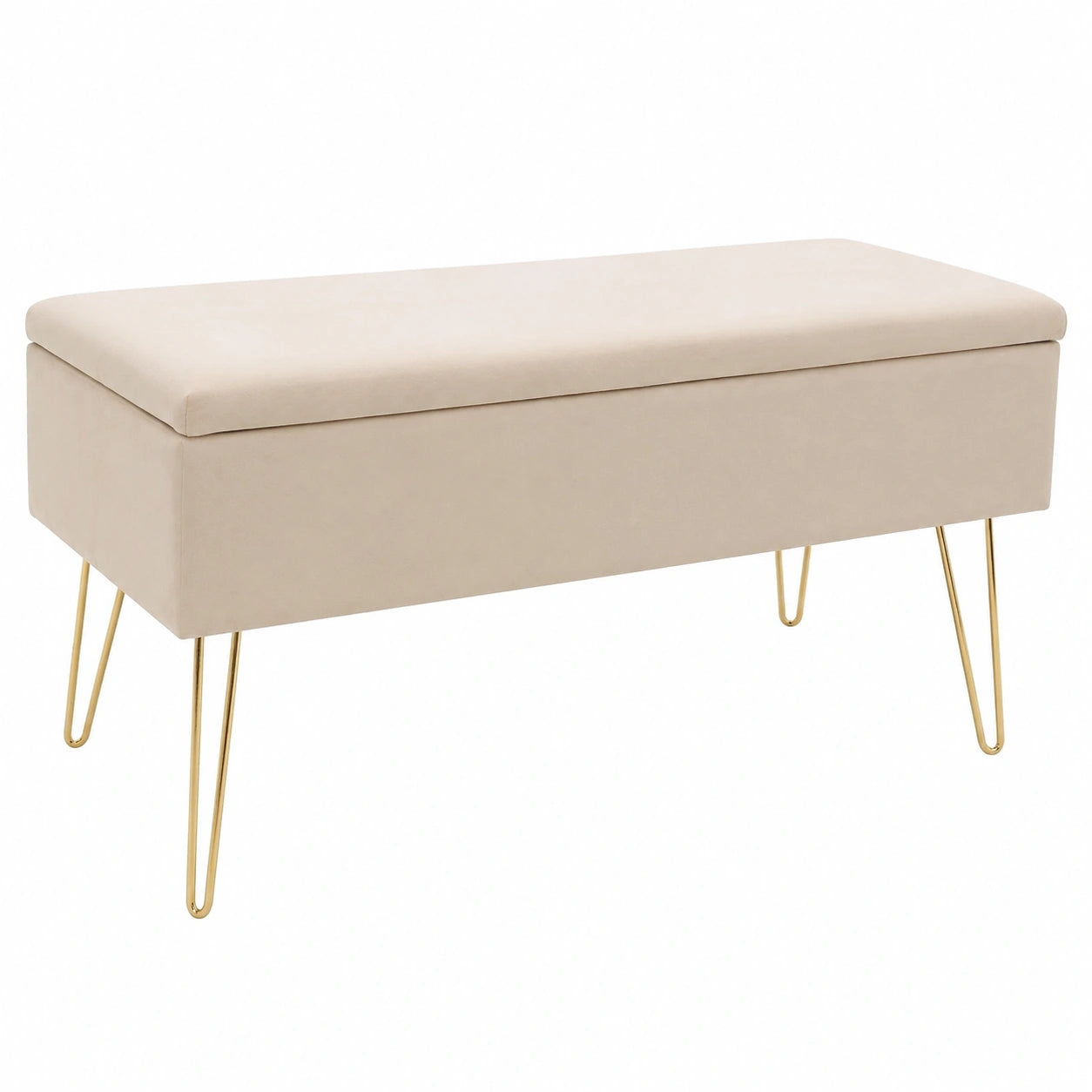 Coffre de rangement extérieur Helvarexo en métal et velours, crème et ivoire, avec housse, dimensions 75x30x42 cm.