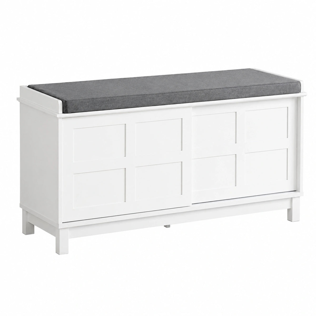 Banquette helvarexo avec portes coulissantes, meuble de rangement pour espace de vie, dimensions 114x40x53 cm