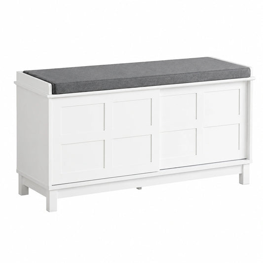 Banquette helvarexo avec portes coulissantes, meuble de rangement pour espace de vie, dimensions 114x40x53 cm