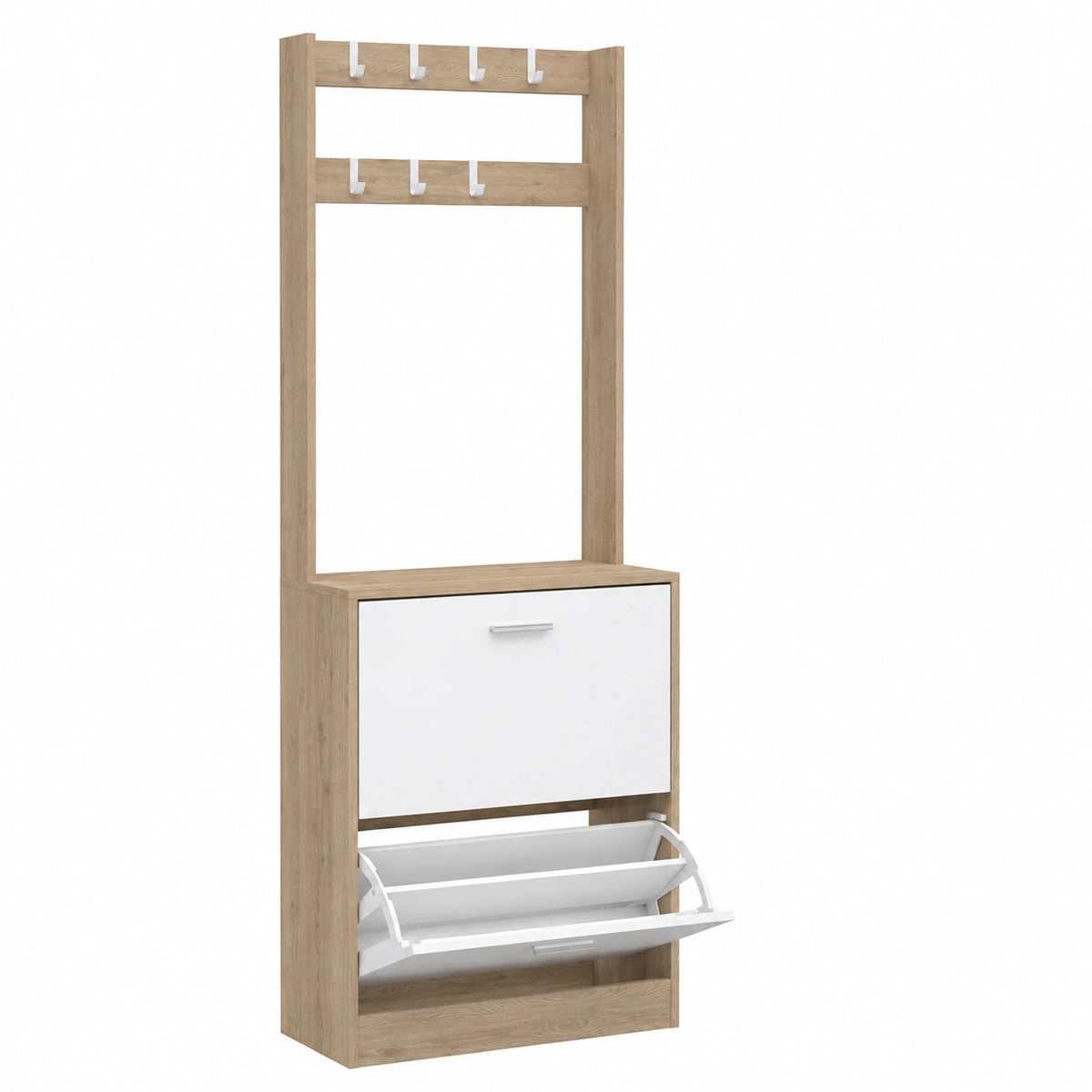 Porte-manteaux blanc avec portes, meuble d’entrée ou couloir, par helvarexo, pour suspendre vêtements et accessoires.