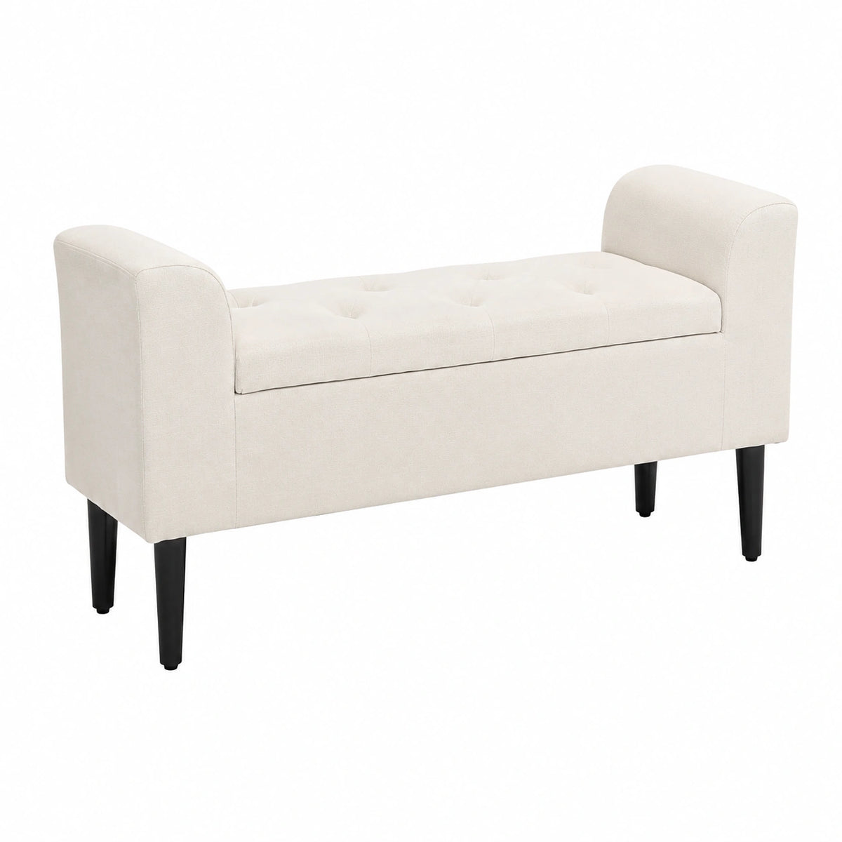 Coffre de rangement extérieur beige Helvarexo, 116x44x58 cm, idéal pour la terrasse ou le jardin, avec espace de stockage.