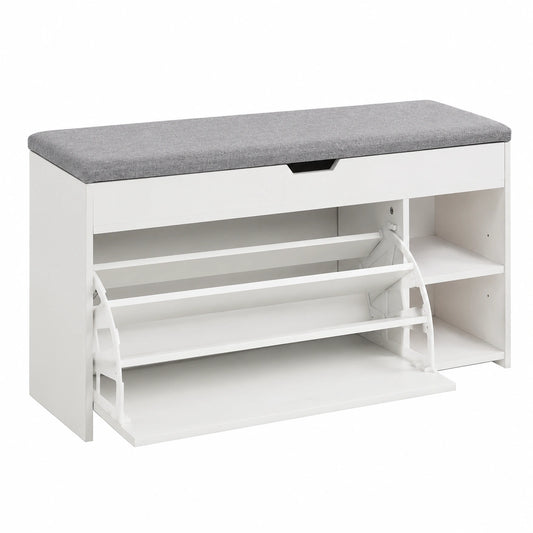 Banquette blanche avec rangement, 100x30x52 cm, pour espace de vie, meuble pratique de la marque helvarexo.