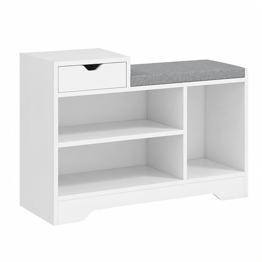 Meuble à chaussures blanc Helvarexo avec tiroirs de rangement, dimensions 76,5 x 30 x 52 cm, idéal pour entrée ou couloir