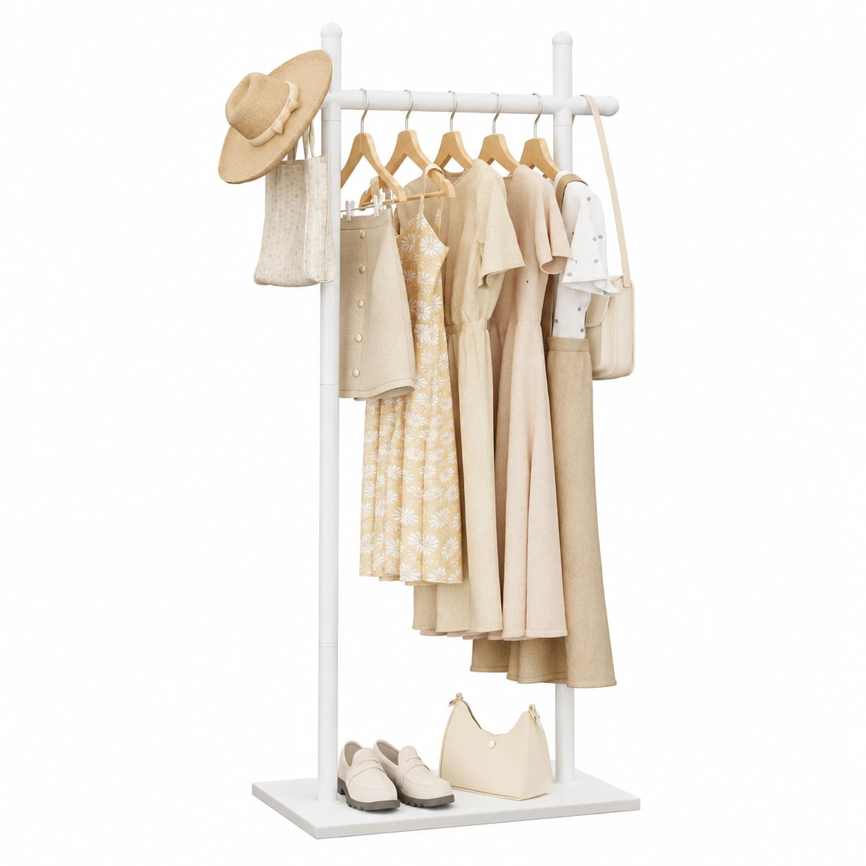 Porte-manteaux en métal blanc avec portes, meuble d’entrée ou couloir, conçu par helvarexo, pour ranger vêtements et accessoires
