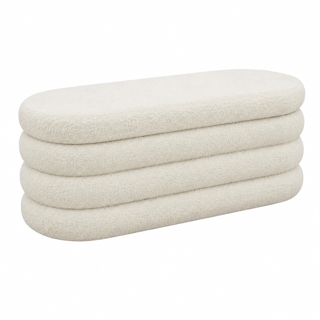 Lit coffre rembourré en tissu bouclette crème, 110x45x42 cm, meuble de chambre avec rangement, par helvarexo.