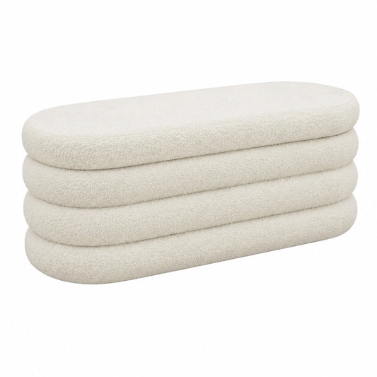 Lit coffre rembourré en tissu bouclette crème, 110x45x42 cm, meuble de chambre avec rangement, par helvarexo.