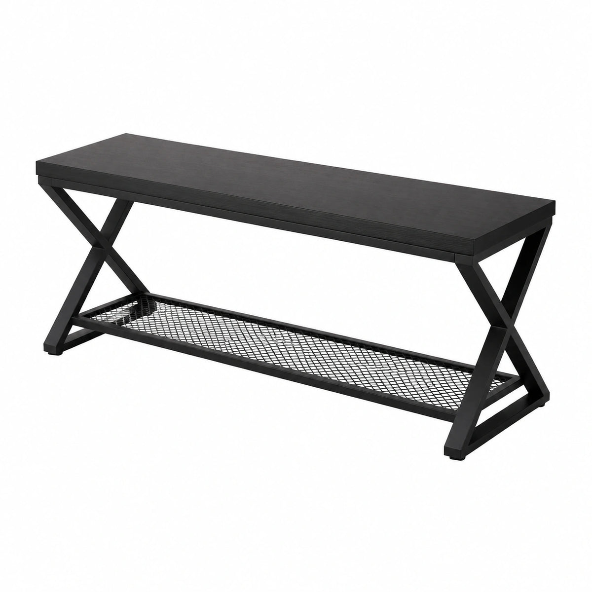 Banquette en chêne et métal noir avec rangement, style moderne, pour espace de vie, marque Helvarexo.