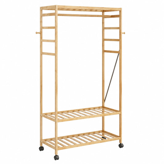 Porte-manteaux en bambou helvarexo avec portes, dimensions 78x41x169 cm, meuble d’entrée pour couloir ou entrée.