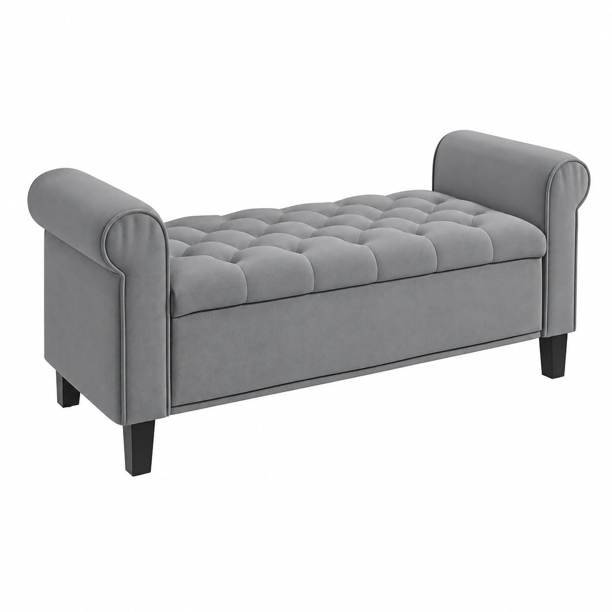 Lit gris avec rangement, dimensions 126x48,5x57 cm, meuble de chambre de la marque Helvarexo, visible en image.