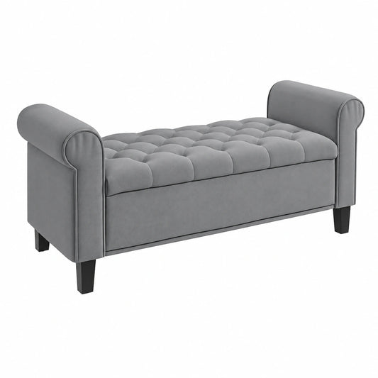 Lit gris avec rangement, dimensions 126x48,5x57 cm, meuble de chambre de la marque Helvarexo, visible en image.