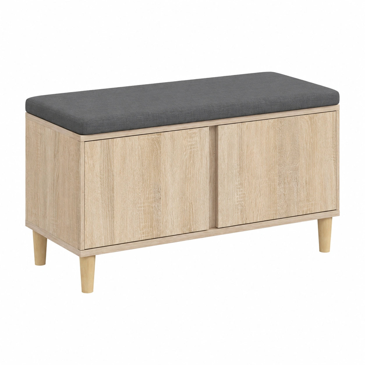 Banquette en chêne avec coussin et espace de rangement, dimensions 80x38x46 cm, pour entrée ou salon, par helvarexo