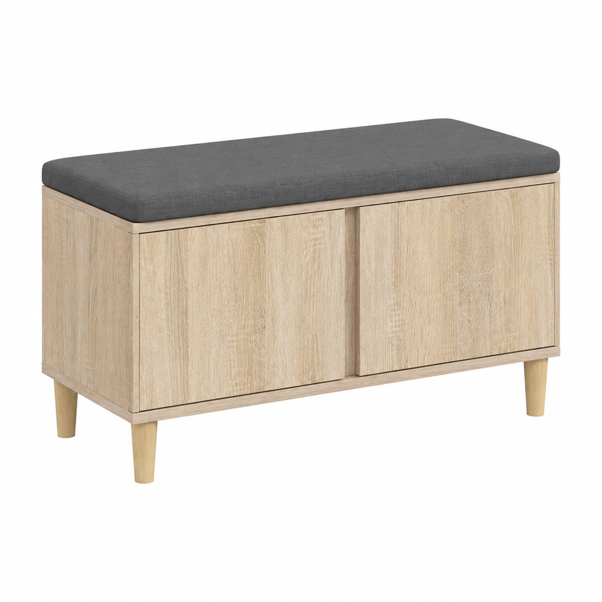 Banquette en chêne avec coussin et espace de rangement, dimensions 80x38x46 cm, pour entrée ou salon, par helvarexo