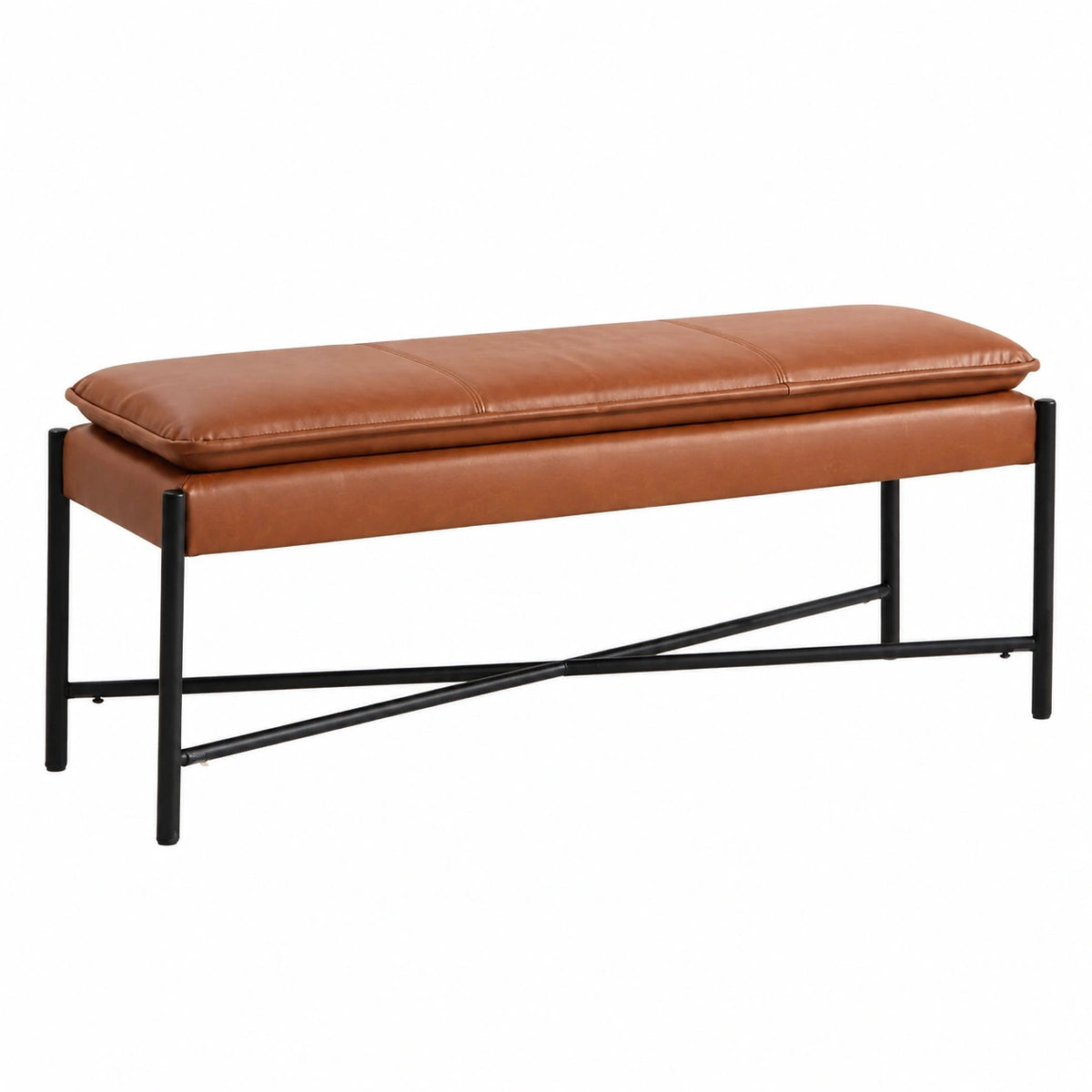 Lit en métal et cuir marron pour chambre, mobilier moderne de la marque Helvarexo, visible avec cadre et tête de lit élégante.